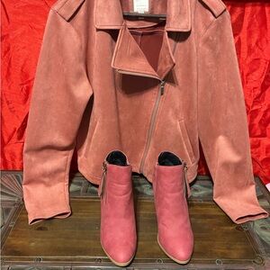 LC Lauren Conrad Rose Ankle Booties and Faux Moto Jacket